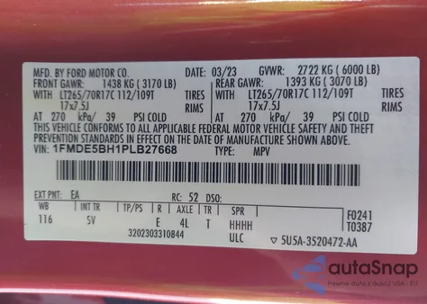 2023 Ford Bronco Black Diamond из США, поврежденный, VIN 1FMDE5BH1PLB27668